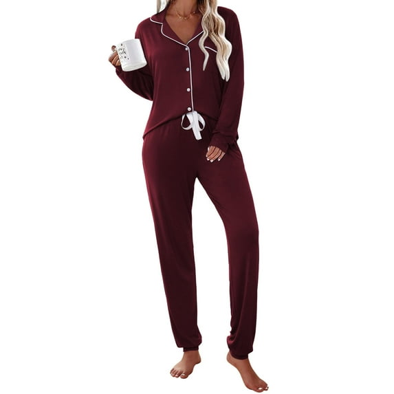Ekouaer Pajamas Set Long Sleeve Sleepwear Womens Button Down Nightwear Soft Pj Loungewear with Pockets