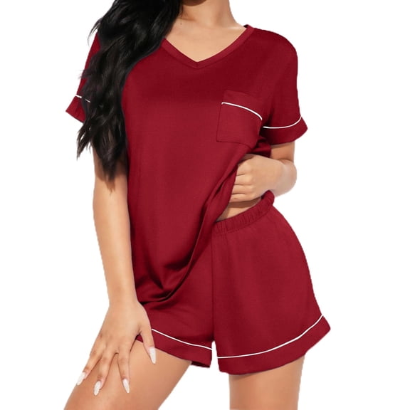 Ekouaer Pajamas Set for Women 2 Piece Short Sleeve Sleepwear Soft V Neck Tops and Shorts Pjs Lounge Set with Pocket