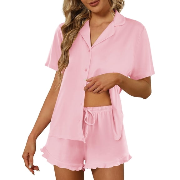 Ekouaer Lounge Sets for Women Short Sleeve Sleepwear Button Down Pjs Loungewear Soft Nightwear