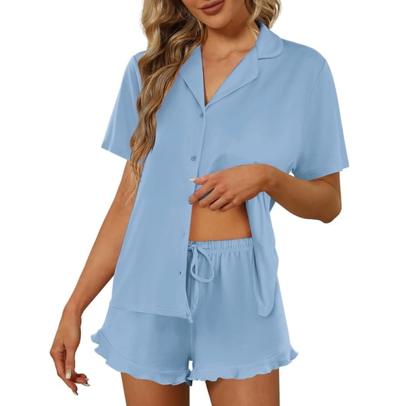 Ekouaer Pajamas Set for Women Short Sleeve Sleepwear Button Down Pjs Lounge Sets Soft Nightwear