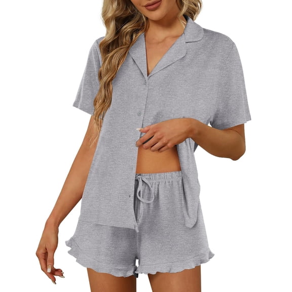 Ekouaer Pajamas Set for Women Short Sleeve Sleepwear Button Down Pjs Lounge Sets Soft Nightwear