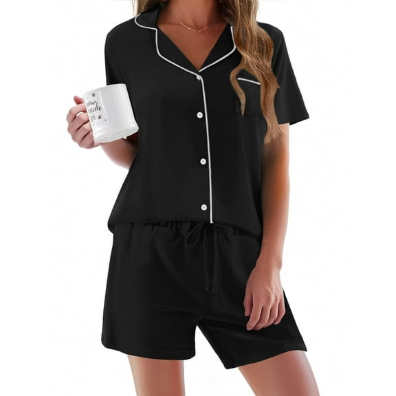 Ekouaer Pajamas Set for Women Short Sleeve Sleepwear Button Down Pjs Soft 2 Piece Lounge Sets