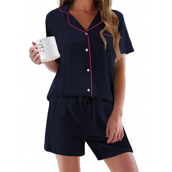 Ekouaer Pajamas Set for Women Short Sleeve Sleepwear Button Down Pjs Soft 2 Piece Lounge Sets