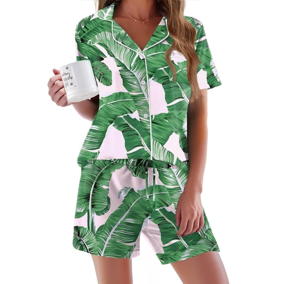 Ekouaer Pajamas Set for Women Short Sleeve Sleepwear Button Down Pjs Soft 2 Piece Lounge Sets