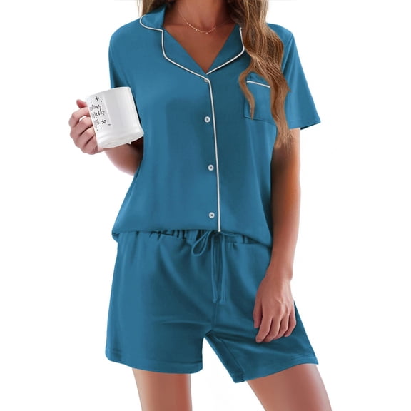 Ekouaer Pajamas Set for Women Short Sleeve Sleepwear Button Down Pjs Soft 2 Piece Lounge Sets