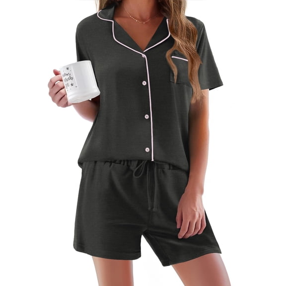 Ekouaer Pajamas Set for Women Short Sleeve Sleepwear Button Down Pjs Soft 2 Piece Lounge Sets