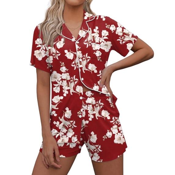 Ekouaer Pajamas Set for Women Short Sleeve Sleepwear Button Down Pjs Soft 2 Piece Lounge Sets