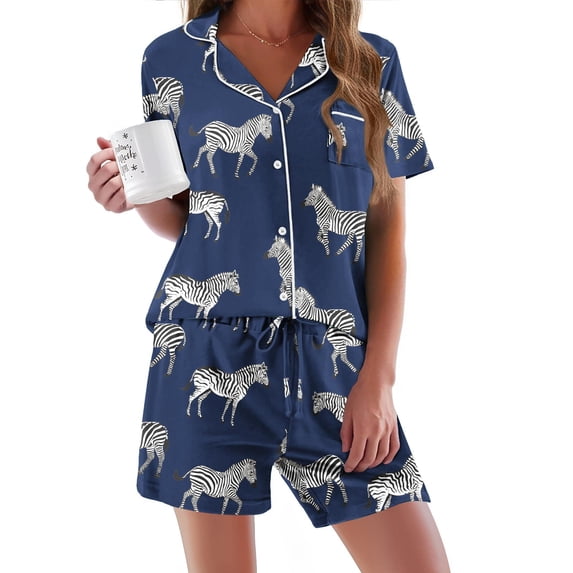 Ekouaer Pajamas Set for Women Short Sleeve Sleepwear Button Down Pjs Soft 2 Piece Lounge Sets