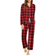 EKOUAER Pajamas Set for Womens 2 Piece Cotton Plaid Pjs Long Sleeve Sleepwear Soft Button Down Loungewear with Pockets
