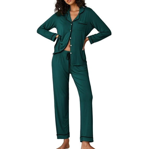 Ekouaer Pajamas Women's Long Sleeve Sleepwear Soft Button Down Loungewear Pjs Lounge Set Nightwear