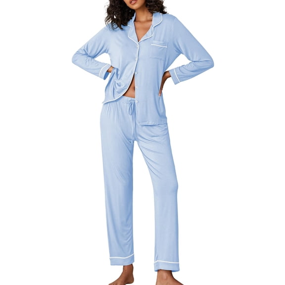 Ekouaer Pajamas Women's Long Sleeve Sleepwear Soft Button Down Loungewear Pjs Lounge Set Nightwear