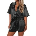 thumbnail image 1 of Ekouaer Pajamas Shorts for Women Silk Sleepwear Short Sleeve Pjs Shorts Set Soft Nightwear 2 Piece Lounge Set, 1 of 7