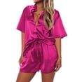 thumbnail image 1 of Ekouaer Pajamas Shorts for Women Silk Sleepwear Short Sleeve Pjs Shorts Set Soft Nightwear 2 Piece Lounge Set, 1 of 7