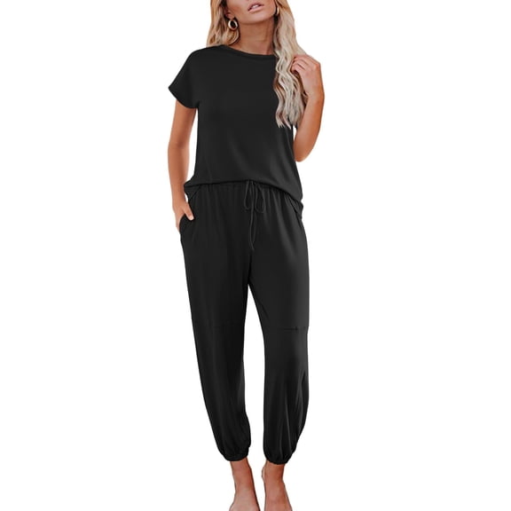 Ekouaer Pajamas for Women 2 Piece Lounge Sets Cap Sleeve Loungewear Top with Joggers Pants
