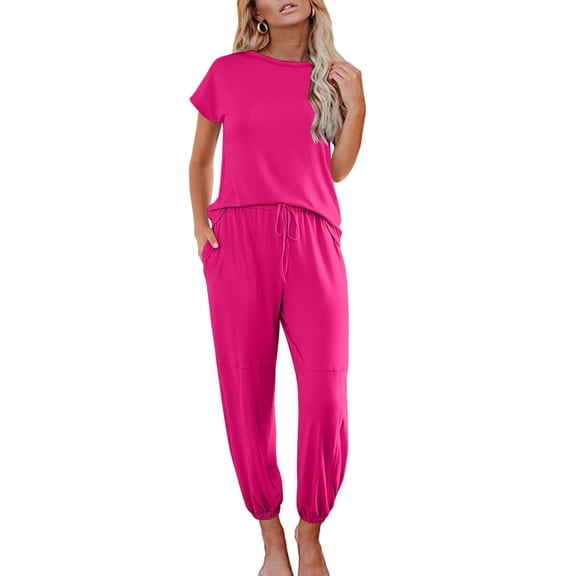 Ekouaer Pajamas for Women 2 Piece Lounge Sets Cap Sleeve Loungewear Top with Joggers Pants