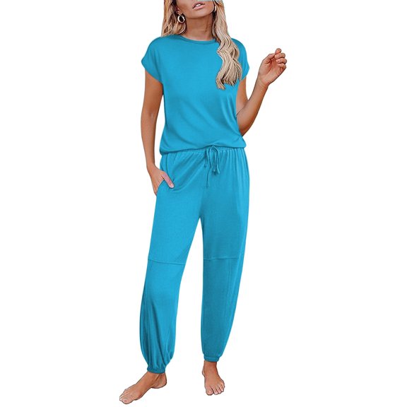 Ekouaer Pajamas for women 2 Piece Lounge Set Cap Sleeve Sleepwear Joggers Pants Pjs with Pockets
