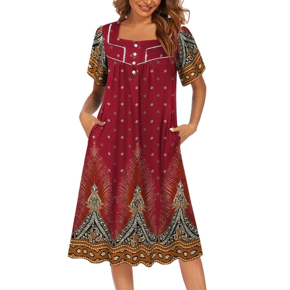 Ekouaer Patio Dress Housecoat Dusters Soft Pajamas Dresses Women's Nightgown Short Sleeve Sleepwear