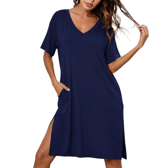 Ekouaer Plus Size Nightgowns Women Sleepshirt Bamboo Viscose Oversized Sleep T Shirts for Women with Pockets