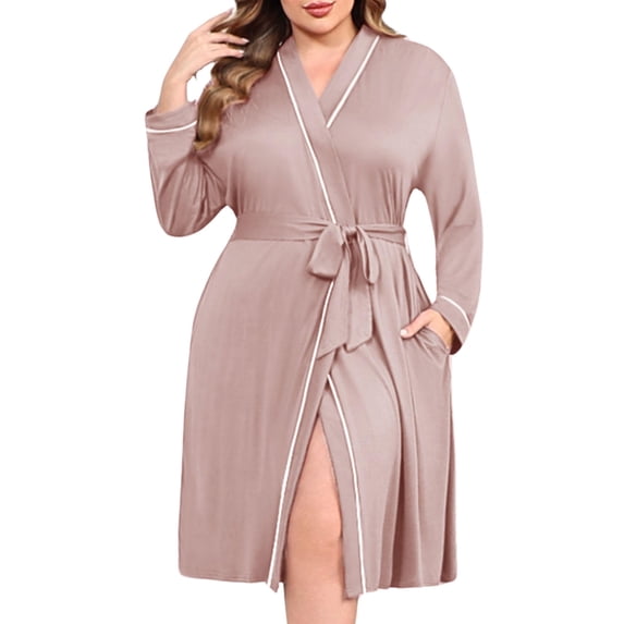 Ekouaer Plus Size Robes for Women Lightweight Bathrobe V Neck Kimono Loungewear Soft Maternity Robes with Pockets
