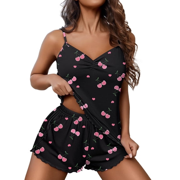 Ekouaer Ribbed Knit Cami Pajama Set for Women