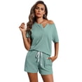 thumbnail image 1 of Ekouaer Ribbed Knit Lounge Sets for Women 2 Piece Outfits Short Sleeve Top and Shorts Pajama Sets Tracksuit Sweatsuits, 1 of 4