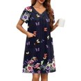 thumbnail image 1 of Ekouaer Robe for Women Short Zipper Floral Print Bathrobe Short Sleeve Pleated Neckline Robes Zip Up Comfy Night Gowns Soft Loungewear, 1 of 5