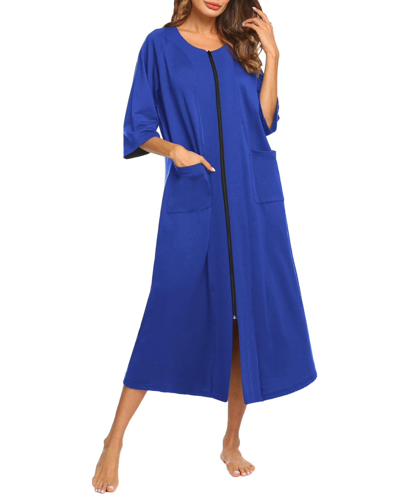 Ekouaer Robe for Women Zipper front Robes 3/4 Sleeve House Dress with ...