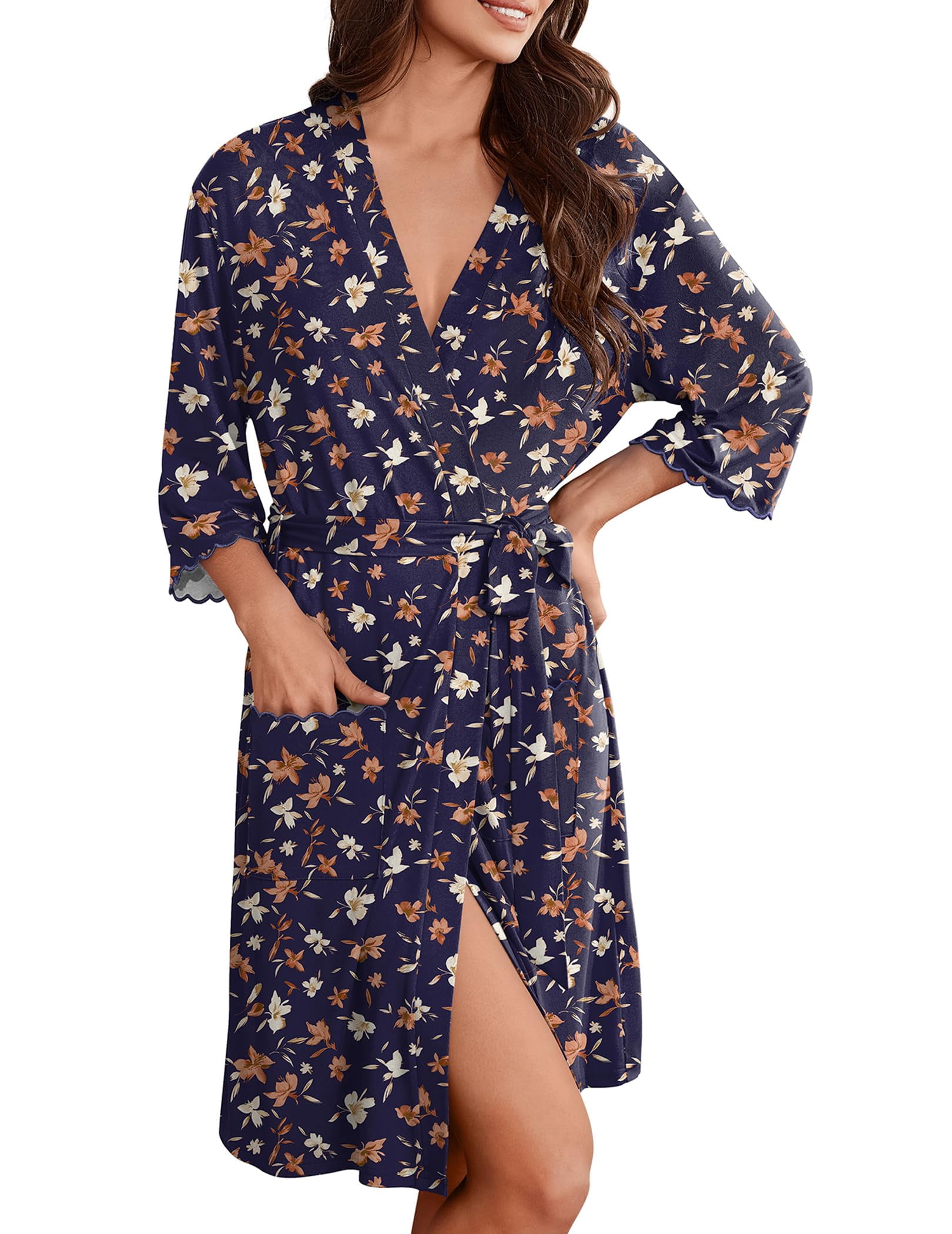 Leg Length Robe Ekouaer Robes for Women Knee Length Kimono Bathrobe Lightweight 3/4 ...