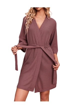 Robes for Women Waffle Knit Bathrobe Soft Lightweight Knee Length Loungewear