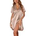 thumbnail image 1 of Ekouaer Satin Nightshirt for Women Button Down Nightgown Silk Short Sleeve Sleepshirt Notch Collar Sleepwear S-3XL, 1 of 6