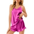thumbnail image 1 of Ekouaer Satin Pajama Set Women Lingerie Pjs Camisole Top and Shorts with Ruffle Sleepwear, 1 of 6