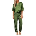 thumbnail image 1 of Ekouaer Satin Pajama Set Womens Silk Short Sleeve V Neck Shirt with Long Pant Soft Loungewear Pjs Set, 1 of 5