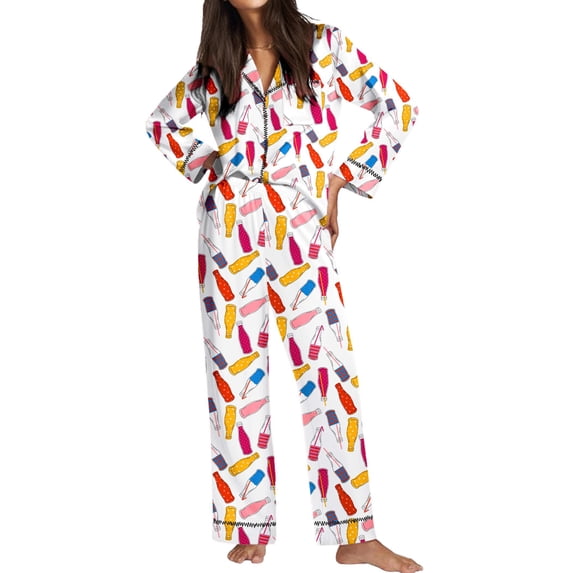 Ekouaer Satin Pajama Set for Women Silky Sleepwear Long Sleeve Top and Pants Button Down Pjs Lounge Set