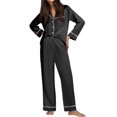 thumbnail image 1 of Ekouaer Satin Pajama Set for Women Silky Sleepwear Long Sleeve Top and Pants Button Down Pjs Lounge Set, 1 of 6