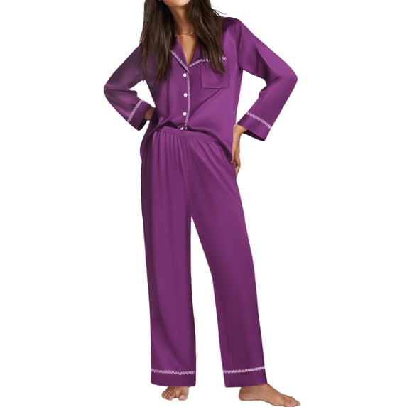 Ekouaer Satin Pajama Set for Women Silky Sleepwear Long Sleeve Top and Pants Button Down Pjs Lounge Set