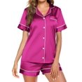 thumbnail image 1 of Ekouaer Satin Pajamas Womens Sleepwear Silk Pjs Short Sleeve Sleep Set Button Down Pj Soft Loungewear, 1 of 6