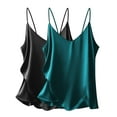 thumbnail image 1 of Ekouaer Women's 2 Pcs Satin Camisole Silky Pajama Tank Tops V Neck Soft Spaghetti Strap Loose Basic Sleepwear, 1 of 7