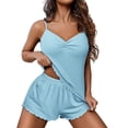 thumbnail image 1 of Ekouaer Sexy Ribbed Pajamas Set 2 Piece Lingerie V Neck Pjs Cami Shorts Set Cute Nightwear for Women, 1 of 6
