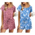 thumbnail image 1 of Ekouaer Short Pajamas for Women 2pc Sleepwear Classic Short Sleeve Pj Shorts Set Fashion Sleep Set Pink Leopard Blue Floral, 1 of 6