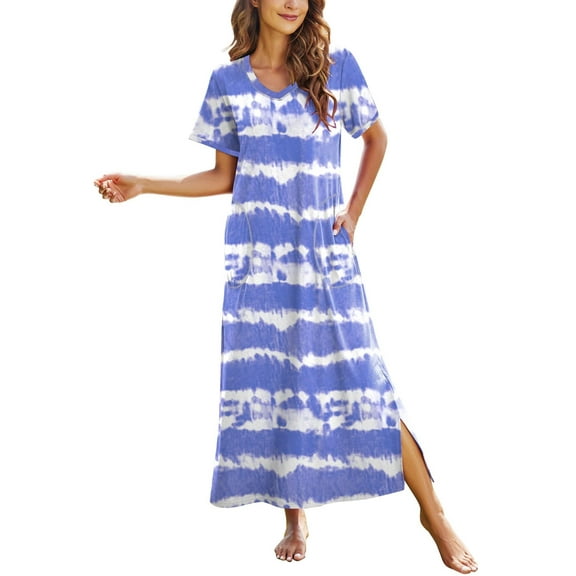 Ekouaer Short Sleeve Nightgown Long Sleepdress
