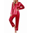 thumbnail image 1 of Ekouaer Womens Silk Pajama Set Satin Long Sleeve Button-Down Top and Pants with Ruffle Soft Sleepwear, 1 of 6