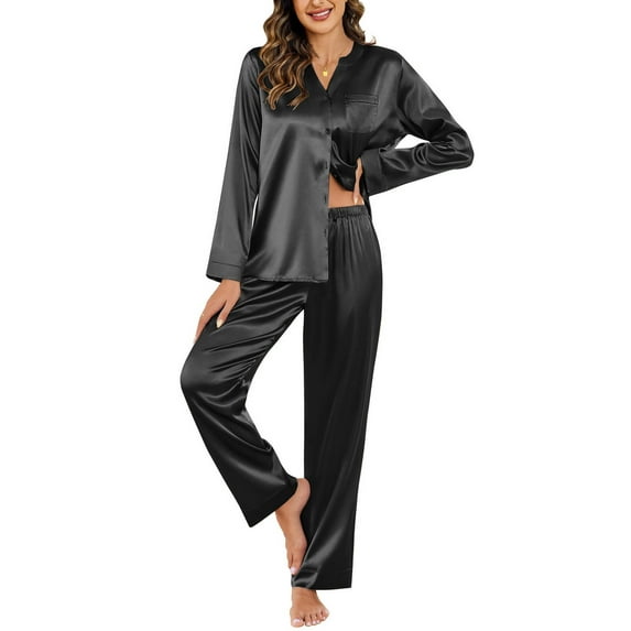 Ekouaer Silk Pajamas For Women 2 Piece Set Satin Pjs Long Sleeve Button Up Sleepwear Comfy Lounge sets