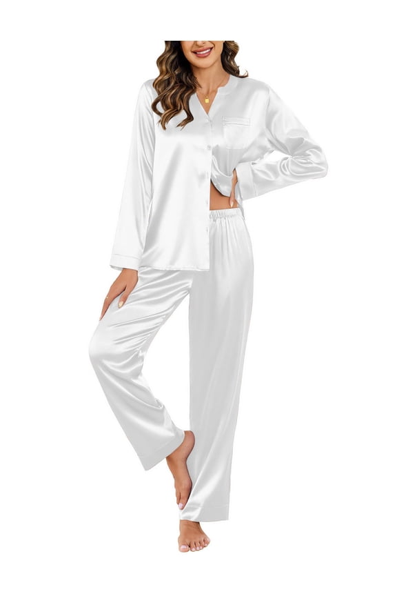 Silk Pajamas For Women 2 Piece Set Satin Pjs Long Sleeve Button Up Sleepwear Comfy Lounge sets