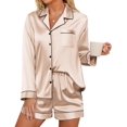 thumbnail image 1 of Ekouaer Satin Pajama Set for Women Button Down Pj Set Long Sleeve Top and Shorts 2 Piece Loungewear Summer Soft Sleepwear, 1 of 7