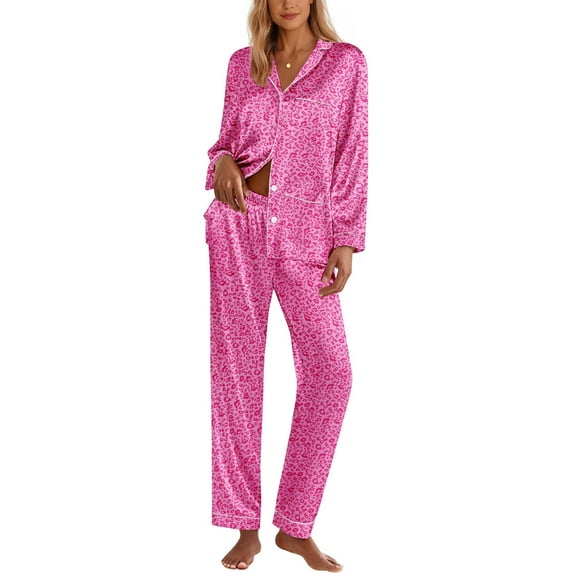 Ekouaer Silk Pajamas for Women Classic Button Down Satin Pajama Sets Long Sleeve Lounge Set