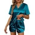 thumbnail image 1 of Ekouaer Women Silk Pajamas Set Short Sleeve Satin Sleepwear V-Neck 2 Piece Loungewear, 1 of 6