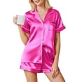 thumbnail image 1 of Ekouaer Womens Satin Pajama Set Short Sleeve Button Down Sleepwear Soft Two Piece Lounge Shorts Outfit, 1 of 7