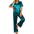 thumbnail image 1 of Ekouaer Silk Pajamas for Womens Set 2 Piece Satin Pjs Soft Button Down Sleepwear Wide Leg Long Pants with Pockets, 1 of 6