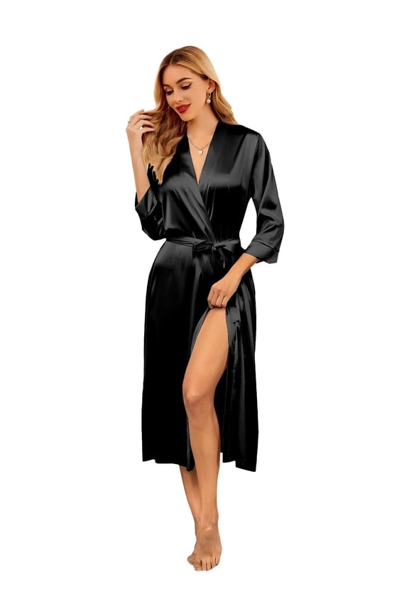 Silk Robes for Women Long Satin Bride Bridesmaid Wedding Party Robes Lightweight Sexy Sleepwear with Pockets