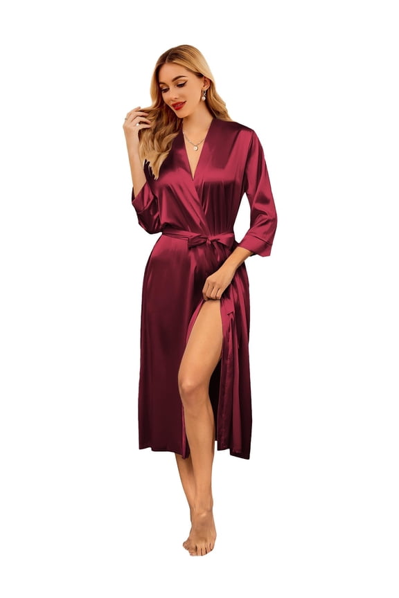 Silk Robes for Women Long Satin Bride Bridesmaid Wedding Party Robes Lightweight Sexy Sleepwear with Pockets